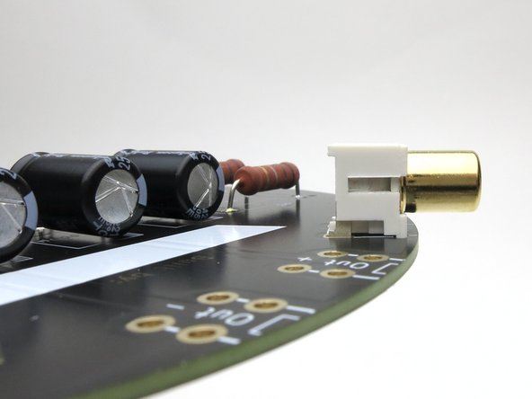 Like all the rest of the PCB mount jacks, ensure the RCA jack is flat and square to the PCB before soldering.