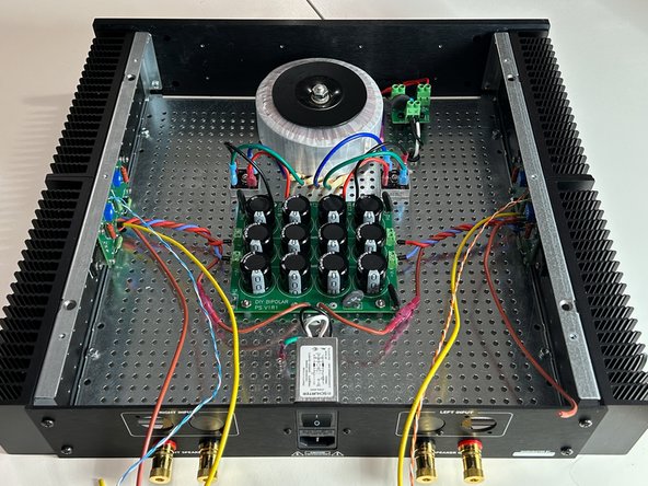 The order for this build was to install the binding posts and input blanks for the back panel.  Then, the front panel was installed.  All wiring was trimmed to length, terminated, and dressed as appropriate.