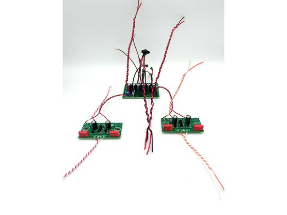 Create two 8&quot; twisted pairs of thick wire and solder them to the Relay-Filter Board.  V+ and GND.