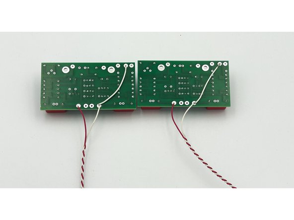 7 Inch lengths of thin wire were used for the input wiring (to the RCA jacks).  9 inch lengths of thin wire were used for the output wiring (to the output stage).  8 inch lengths of wire were used for the power wiring (to the PSU board).