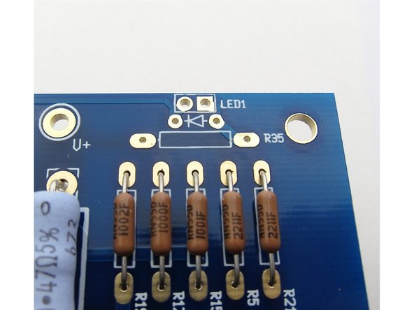 Note that the parts kit does not include the LED or it's resistor, this is so you can choose that you prefer.