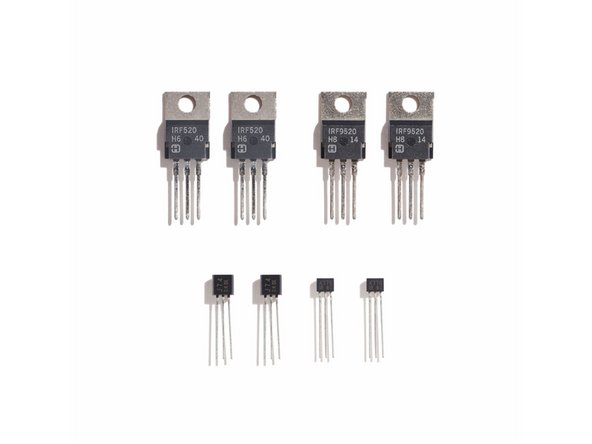 Rear - IRF520 (N-channel Q4) and IRF9520 (P-channel Q3)