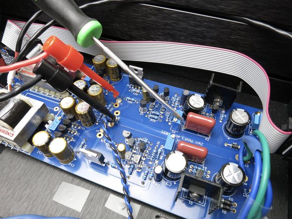 Photo 3 - Connections and potentiometer for V-.     Note that on both rails the black meter probe remains connected to GND.