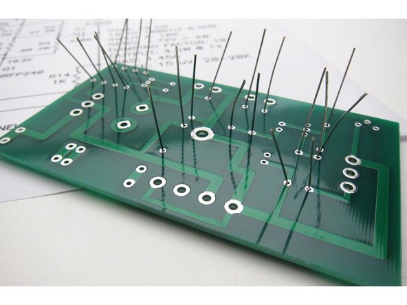 Note the 1% resistors all have a brown band at one end - to help assist troubleshooting in the future if needed, place the brown at the bottom of all resistors.