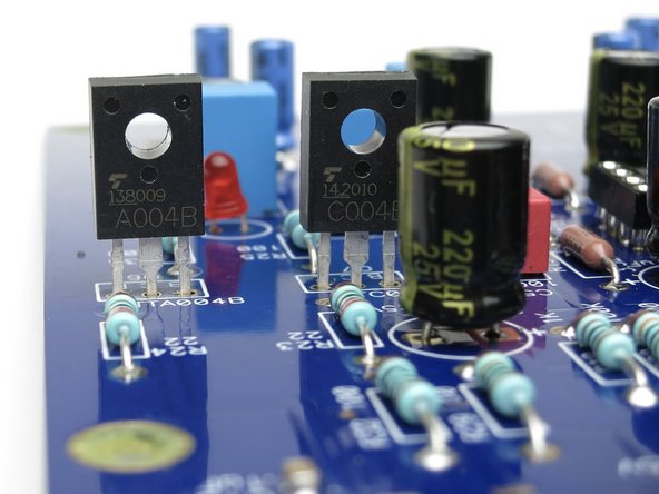 Confirm each semiconductor against the build document and the &quot;Transistor Identification&quot; steps above.
