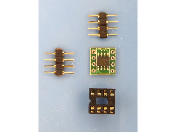 Gather U3 (installed on the small PCB), the two sets of pin headers, and the DIP socket.
