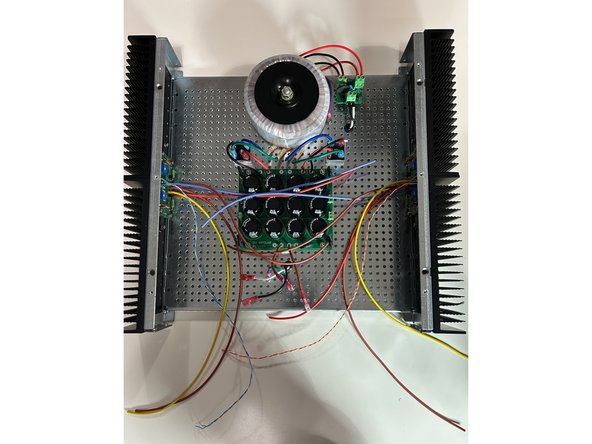 Everyone develops their own build sequence.  For this build, an easy initial test of the amplifier boards was done to ensure there were no major problems before proceeding further.  It's much easier to correct any errors before everything is in the chassis.
