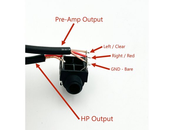 The kit includes a switched Headphone Input Jack.  When no headphone jack is inserted, the output is sent to the pre-amp outputs.  When a male 1/4&quot; TRS headphone jack is inserted, the output is sent to the headphone jack.  DO NOT plug in or unplug headphones or connect pre-amp outputs with the WHAMMY powered up.