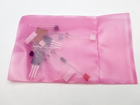 Bottom Row L to R - Blue LEDs,  30N10 (Q3 Q5),  2N7000 (Q1)