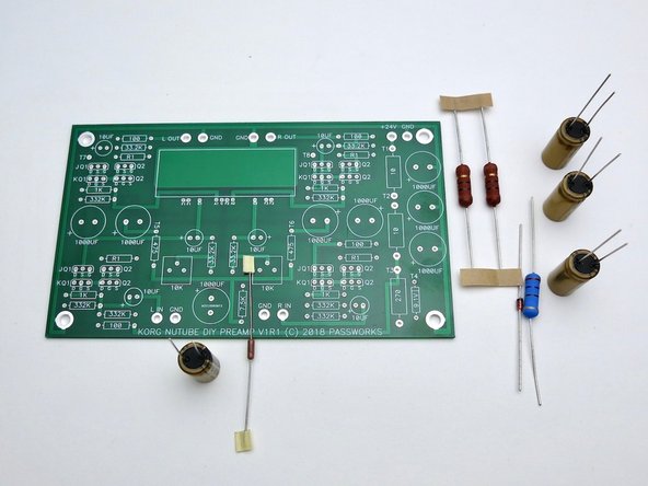 We need to assemble and test the PSU first. Get these components, they are in the top part of the schematic. This section is common to both L and R channels.