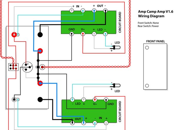 A) Front switch: Power; Rear switch: Bridge monoblock toggle