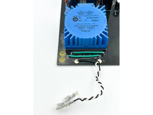 Cut approximately 6.5&quot; of the white and black wires.  Crimp one 6.3mm female spade connector to one end of each wire.  Slide the spade insulators onto the wire and over the spades.  Twist the black and white wires together leaving approximately 1/2&quot; on the spade end and approximately 1&quot; on the bare end.