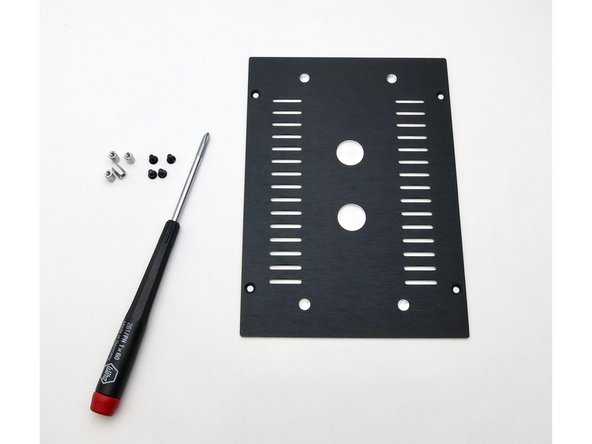 Attach the standoffs to the top plate with the black countersunk screws.