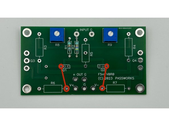 Install R8 and R9 on both boards and turn both pots fully counter-clockwise (CCW).