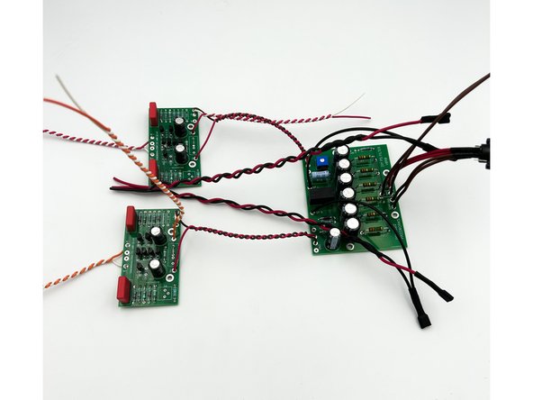 Solder the 6&quot; speaker wires to the relay-filter board.  SP L and SP R