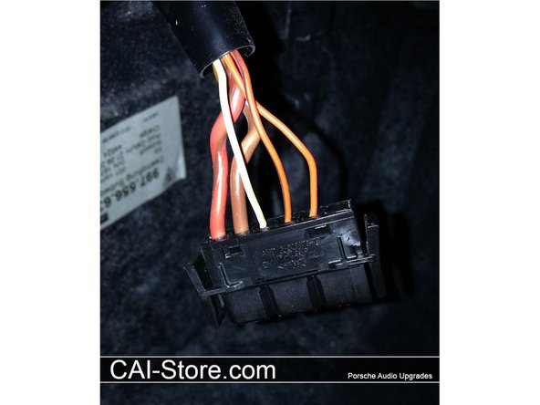 Note: The connections described bellow show how the connections are made directly at the subwoofer in a Cabriolet or Cayman with the subwoofer on the passenger side of the console. The same wires can also be found at the main amplifier in the trunk of '05-'08 vehicles and at the main amplifier under the passengers side seat in '09-''12 vehicles.