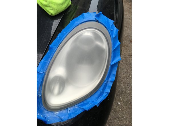 Using the supplied 800 grit sandpaper and drill adapter , evenly sand the entire headlight.