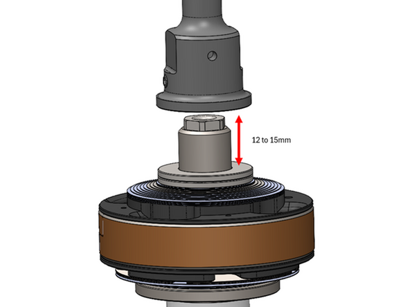 
6. !!!Important!!! Ensure the distance between shaft tip and contact surface on washer is between 12 and 15mm. To adjust this distance, add or remove washer and/or modify the shim stack.

