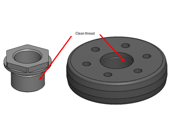 
1. Use a wire brush to clean piston and shim holder thread to remove thread locker compound
