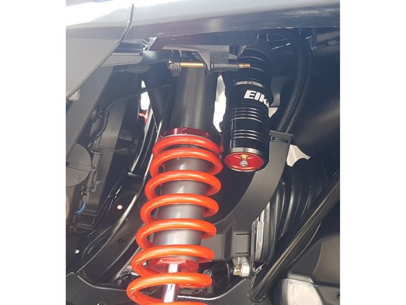 Insert wisdom here.Install the front new Elka shocks with the reservoir ( on Stage 3-4-5 ) or Schraeder nitrogen valve ( on Stage 1-2 ) at the top of vehicle. ( left side shown ). The reservoir must be orientated backwards