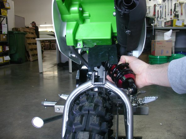 Install the new Elka shock with the head mounted at the top.