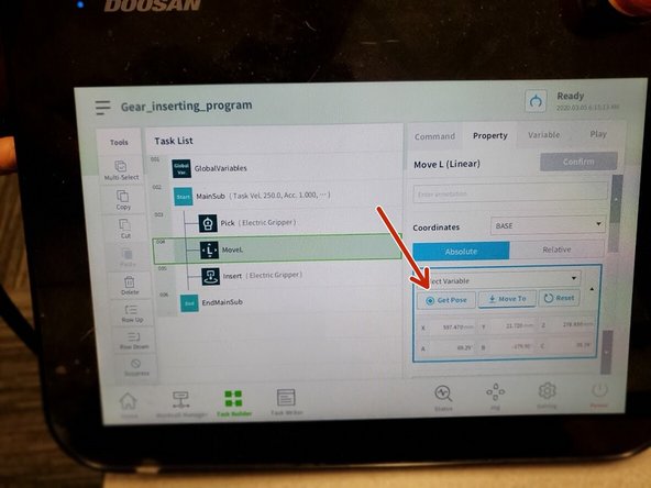 Click on Get Pose ʘ to record that new position