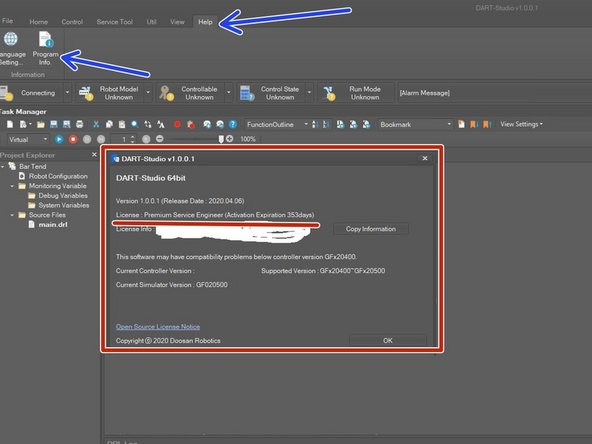 Paste the DRST.lic license file in the Installation Folder e.g.  C:\Program Files\Doosan Robotics\DART-Studio