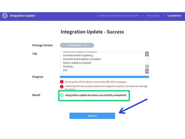 Do not power off the robot or remove the USB while in progress
