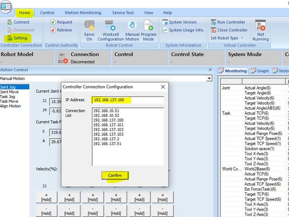 Make sure robot status is &quot;Servo Off&quot; LED Flange RED on robot arm (you can check this on Status on the Teach Pendant)