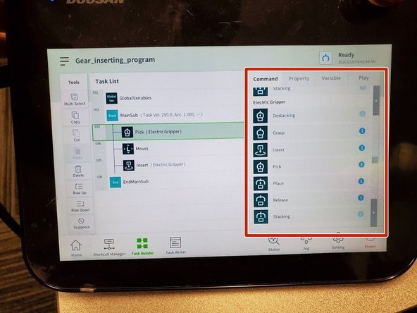 Before to start building the program make sure the skills of your gripper are displayed on the command tab