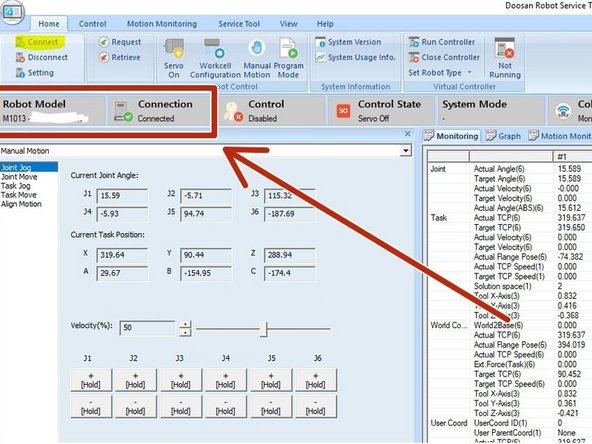 Set same IP Address shown on the Teach Pendant of the Robot Controller and click on Confirm