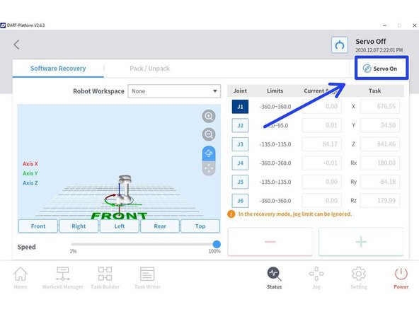 Tap to turn the Servo ON