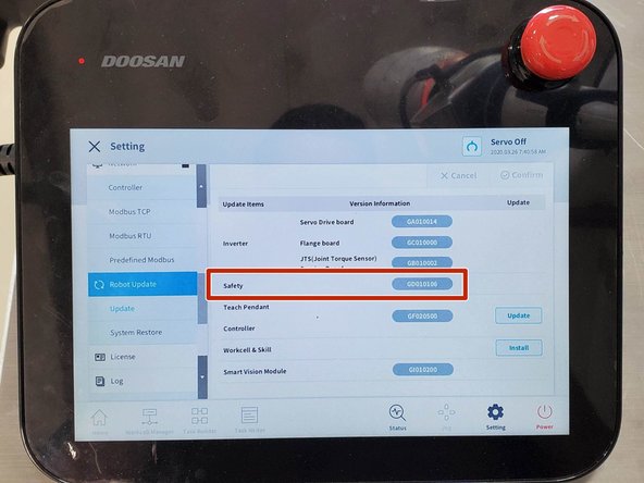 Check Release Form for instructions and version information see in Step 3.  This file is located in Doosan Robotics Lab in the software update package.