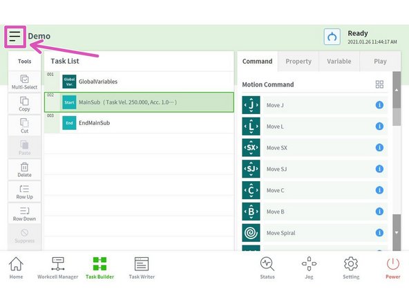 To add or remove Workcell Items, save the program