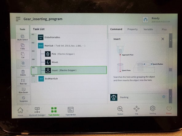 Add “Insert” skill and move to the insert pose then click on Reference Pose ʘ located in Property tab
