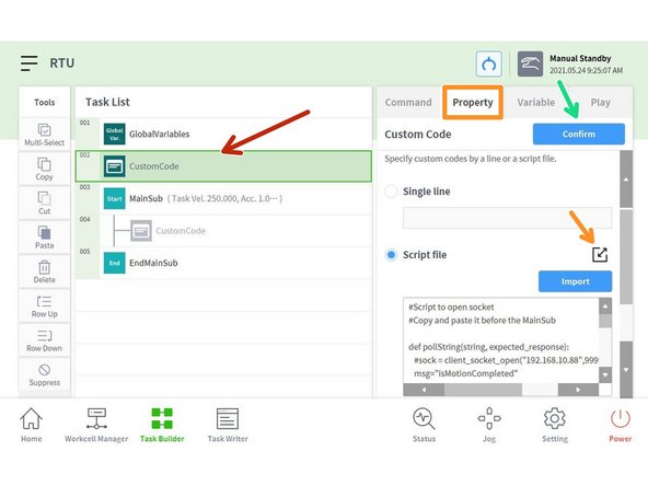 Select the first Custome code to paste the code to open the socket