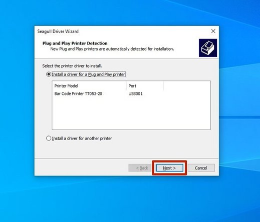 If you have connected the printer via USB prior to downloading and installing the drivers, your computer will automatically detect the printer. Click &quot;Next&quot; to continue.