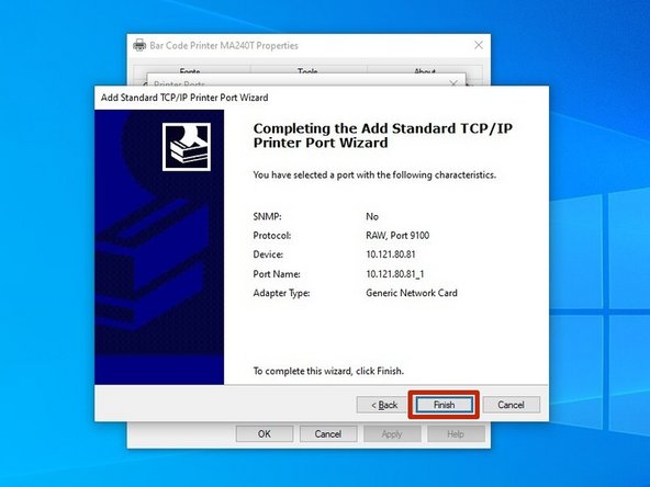 Review the settings, and hit &quot;Finish&quot; to confirm and make the port.