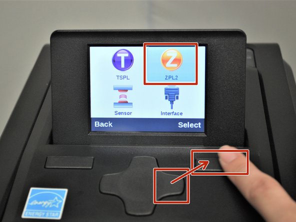 Click the right arrow and select the 'ZPL2' menu.