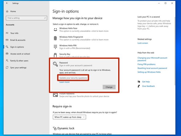 Click on &quot;Password,&quot; and then on &quot;Update your Security Questions.&quot;