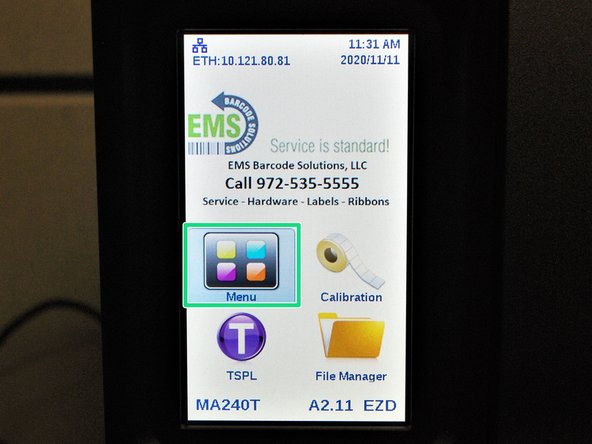 From the home screen, select the &quot;Menu&quot; button on the touch screen.