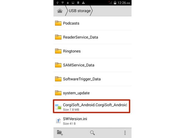 Scroll to the bottom and press the CorgiSoft_Android.CorgiSoft_Android_v2.apk file that you copied to the device in Step 4