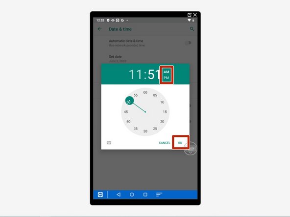 Choose the correct minute as well as AM or PM then hit &quot;OK.&quot;
