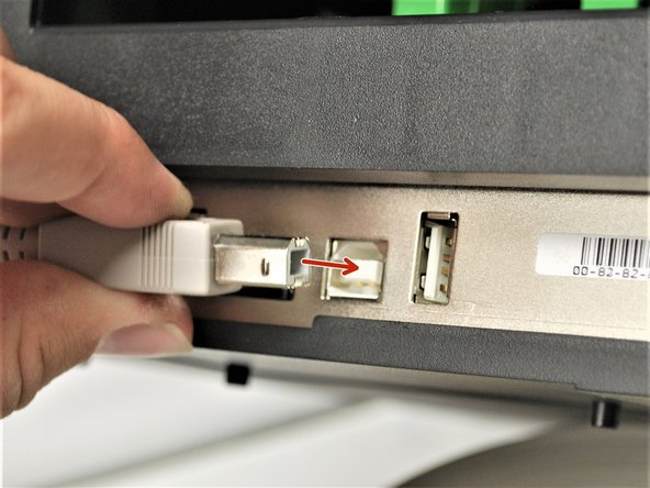 Plug the USB-B into the printer's USB interface on the back.