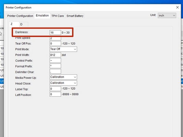 The Darkness is how dark your printer prints labels.