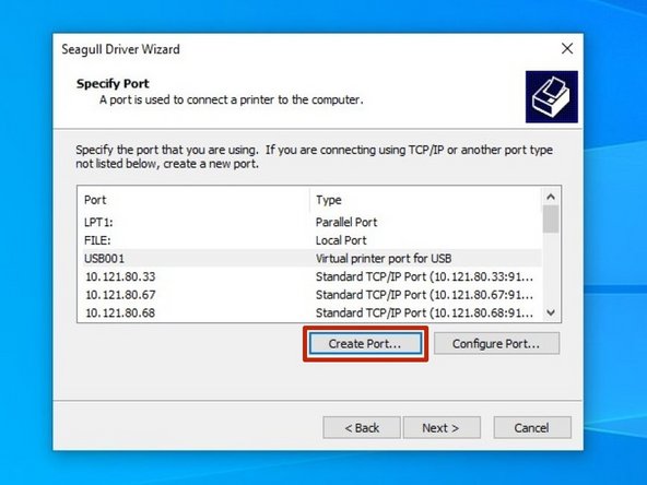 Select the option to create a port.