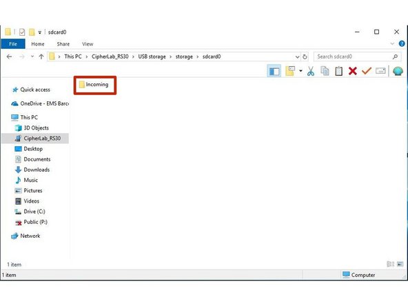 Create a new folder in the sdcard0 folder called “Incoming” without the quotation marks