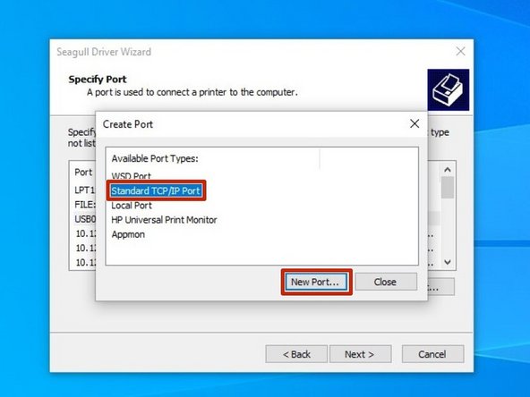 Select &quot;Standard ICP/IP Port,&quot; and then click &quot;New Port.&quot;