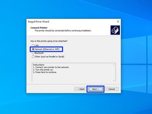Choose the option for &quot;Network (Ethernet or WiFi),&quot; then click the &quot;Next&quot; button.