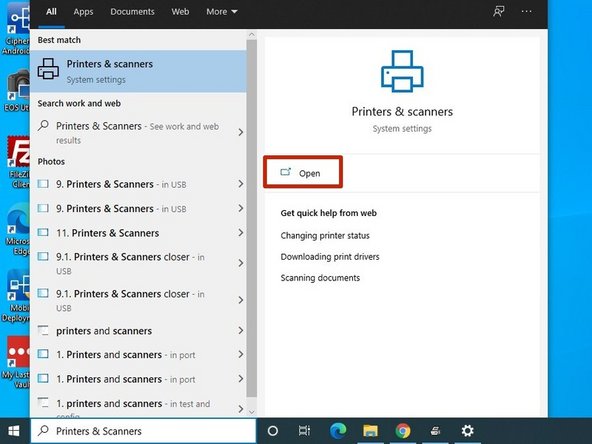 Open the &quot;Printers &amp; Scanners&quot; window.